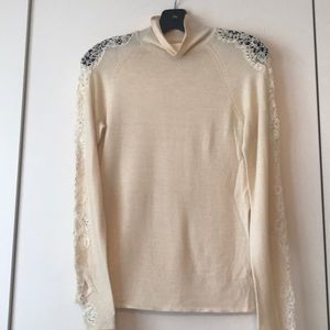 Elie tahari extra fine merino wool lace crochet cottagecore bohemian boho S